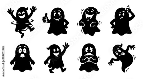 Obraz na plátne Collection of funny ghost silhouettes expressing various emotions in a playful c