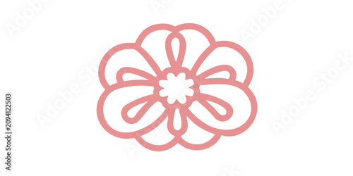 Pink floral ornament hand drawn line art on black background