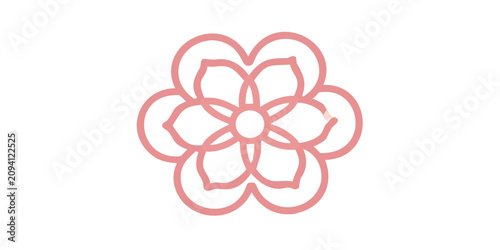 Pink Floral Ornament Hand drawn Line Art On Black Background