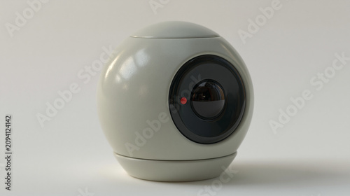 Premium 3D Claymorphism Smart Security Camera with Glossy Lens Isolated on White Background
