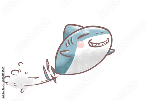 Cute Baby Shark Running Fast Cartoon Illustration
