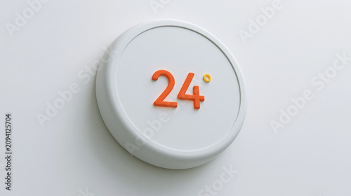Premium 3D Smart Thermostat with Digital 24°C Temperature Display Isolated on White Background