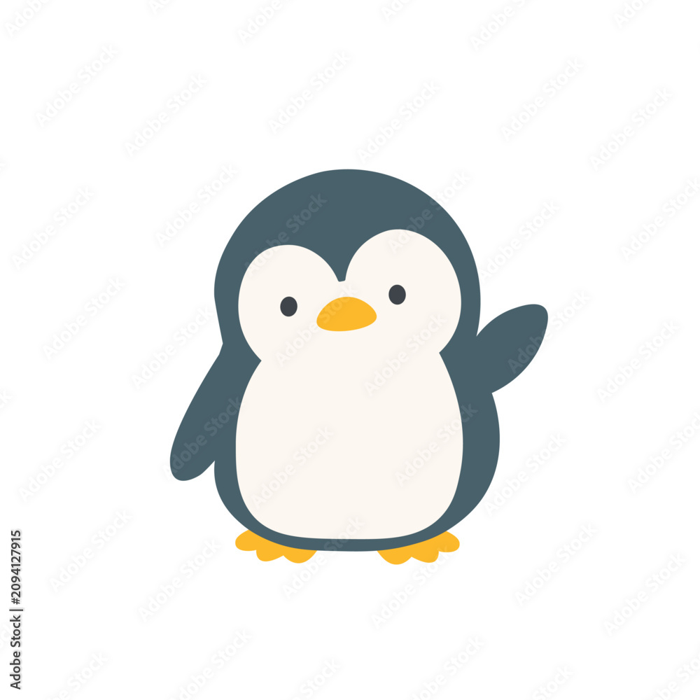 Obraz premium ペンギンと氷のイラストセット シンプルなフラットデザイン かわいい、モノクロ