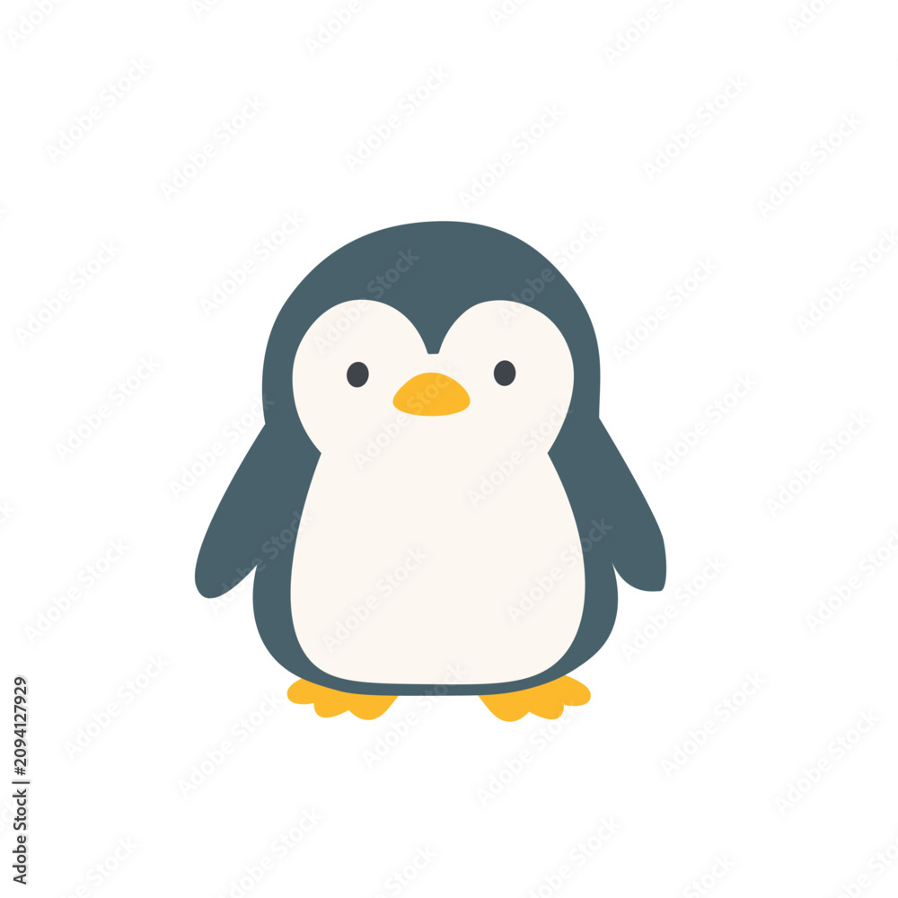 Obraz premium ペンギンと氷のイラストセット シンプルなフラットデザイン かわいい、モノクロ