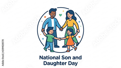 Family, Parenting, National Son and Daughter Day, Vector Illustration, Colorful Family Icon