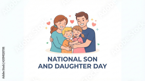 Family, Parents, Children Illustration, National Son and Daughter Day, Vector Graphic