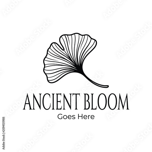 intricate ginkgo leaf with detailed venation line for ancient bloom botanical heritage nature organic logo design
