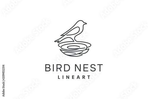 Minimal Bird Nest One Line Logo Design Modern Continuous Line Nature Icon
