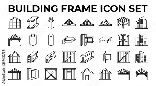 Fotografía Collection of Building Frame Icons Illustrating Structural Steel Beams and Const