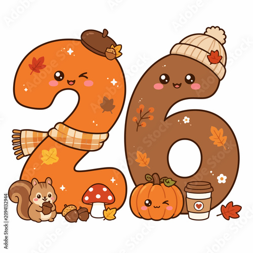 Fall season number 26 with cute squirrel and pumpkin