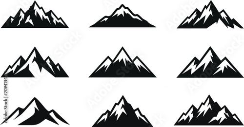 Mountain Peak Landscape Silhouette Icon Set
