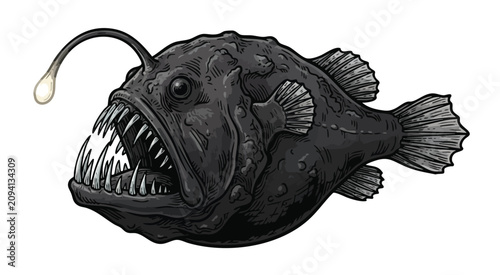 Fotografie Detailed illustration of an anglerfish with bioluminescent lure