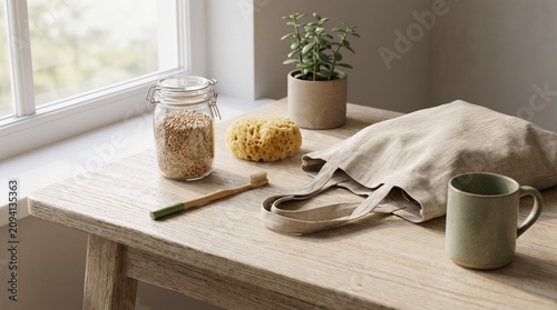 Sustainable Eco Lifestyle with Reusable Glass Jars and Natural Home Decor