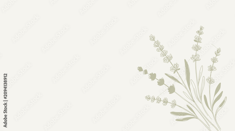 Fototapeta premium Delicate botanical illustration of lavender sprigs on a soft neutral background.