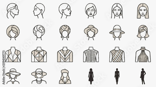 Canvastavla Creative Icons Set Showing Diverse Hairstyles Fashion Outfits and Accessories in