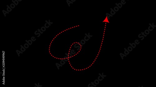 Animated paper airplane with dotted route path leading to destination, smooth travel motion concept symbolizing freedom, creativity, upstart success, exploration and modern business journey