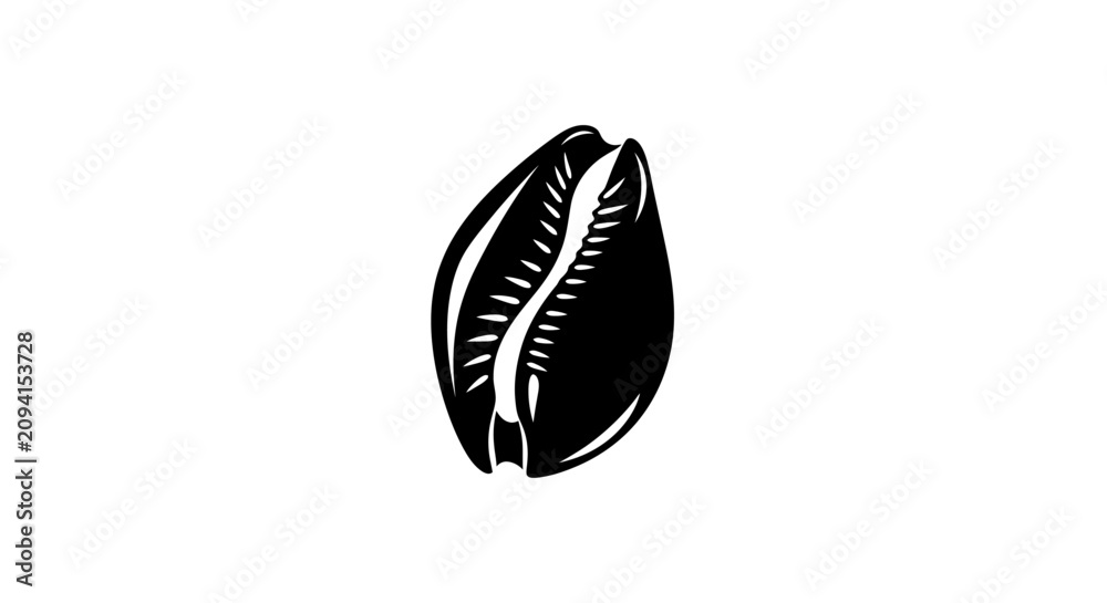 Obraz premium Cowrie seashell minimalist black and white graphic icon.