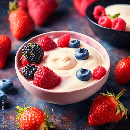Fruits and yogurt are healthy food choices, healthy eating choices and clean eating choices. Generative AI.