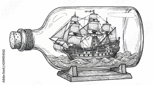 Cuadro en lienzo Detailed illustration of a ship in a glass bottle.