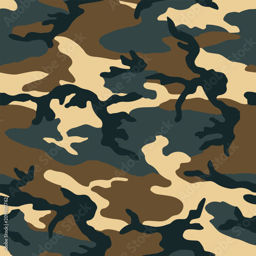 Vintage woodland camo vector background graphic featuring a seamless classic military army camouflage pattern for rugged tactical gear and streetwear fashion apparel design