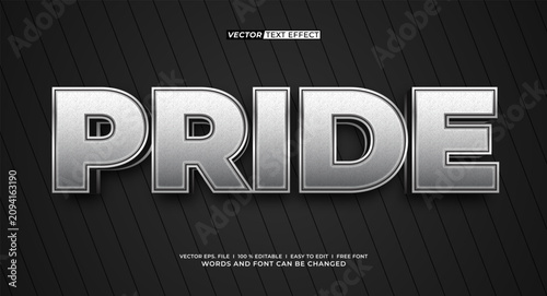 Pride Silver Chrome 3D Editable Text Effect Template with Metallic Luxury Typography Style