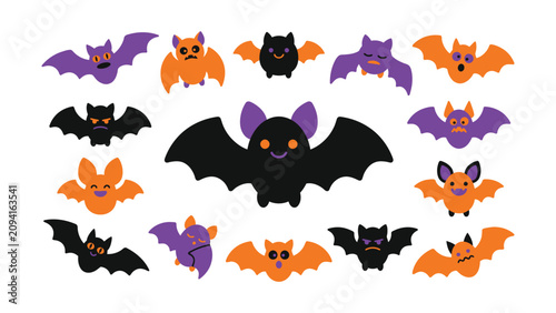 Colorful cartoon bats with transparent background for Halloween illustrations