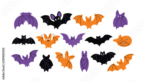 Colorful cartoon bats with transparent background for Halloween illustrations