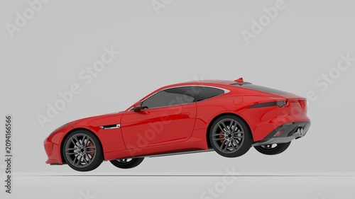 Realistic 3D render showing the front and rear views of a modern red sports car. Ideal for automotive presentations, vehicle design portfolios, transportation, and advertising projects.
