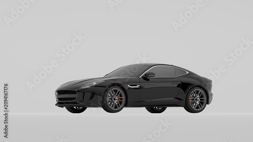 Black Luxury Sports Coupe 3D Render Side View on White Background