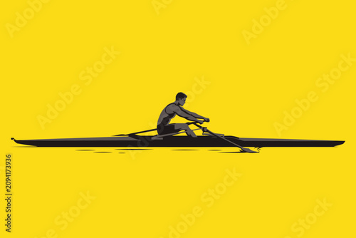 Rowing athlete on yellow background sports fitness boat oar water