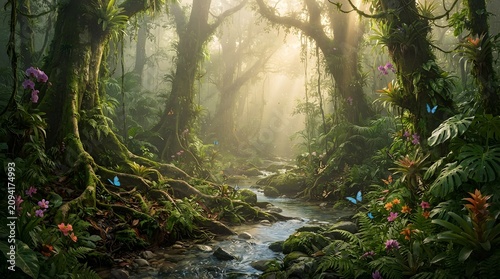 Enchanted Woodland Scenery in Soft, Low Light