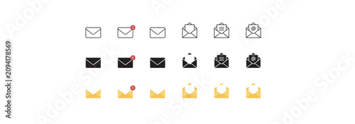 Tableau sur toile Collection of email envelope icons with notification badges and document attachm