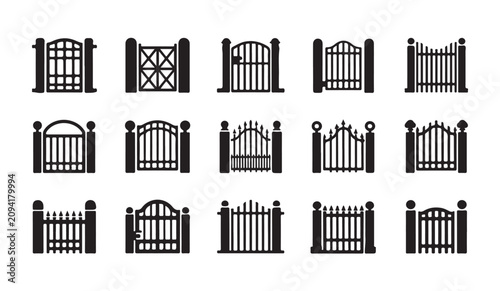 Fotografie Various wrought iron gate designs vector collection for modern home entrances