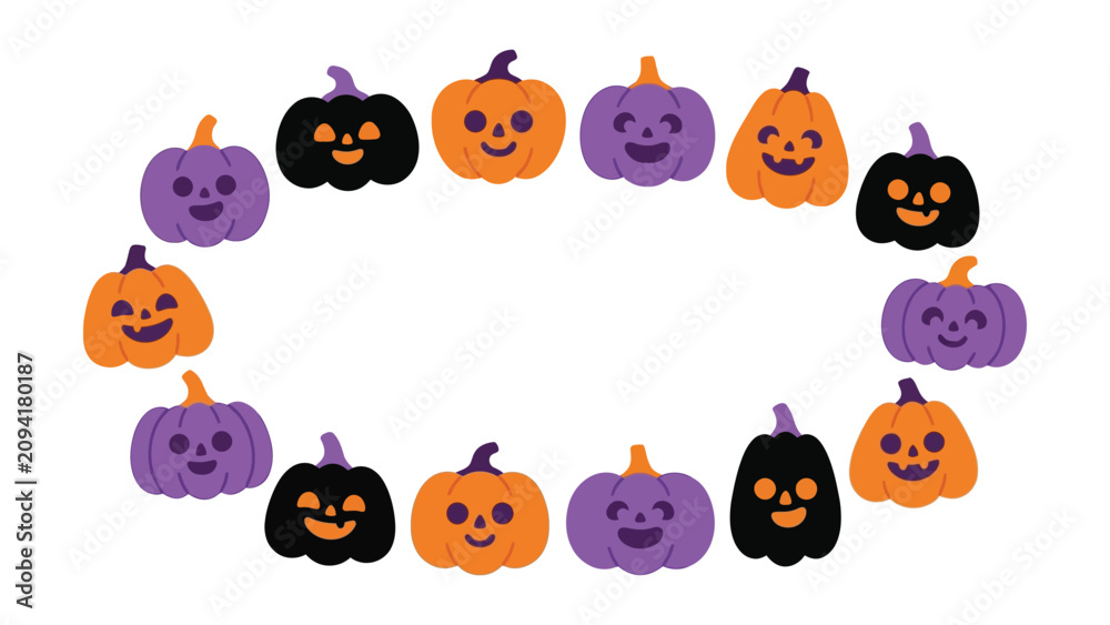 Obraz premium Happy Halloween jack o lantern pumpkins arranged in circular formation