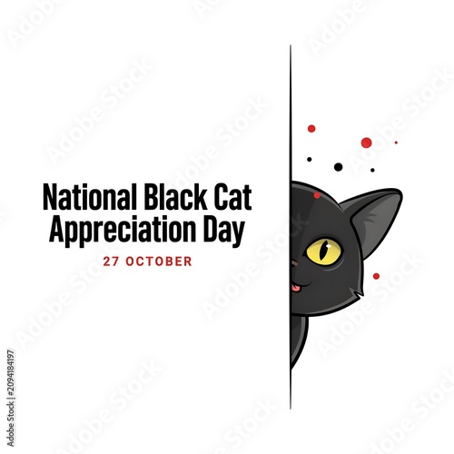National black cat appreciation day greeting card design with appreciation greeting illustration mysterious