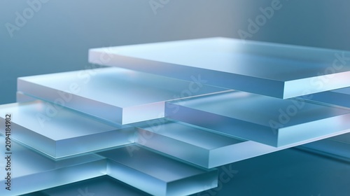 Layered frosted glass panels with soft blur and translucent depth forming a modern abstract glassmorphism background with copy space