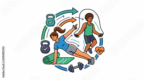 Diverse individuals engage in fitness activities promoting a healthy lifestyle