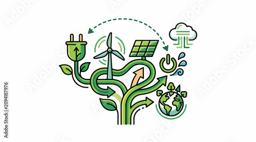 Eco-friendly energy sources flow to power the planet