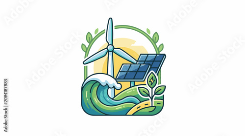 Eco-friendly energy sources including wind solar wave and plant growth