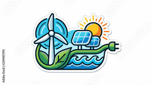 Eco-friendly energy sources including wind sun water and electricity plug