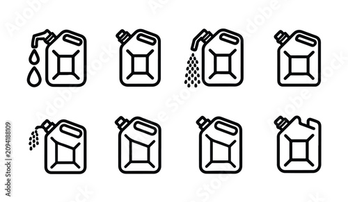 Cuadro en lienzo Jerrycan line icons set for fuel storage gasoline container and oil transportation symbols