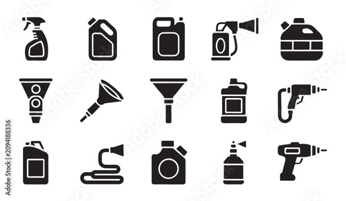 Photos Cleaning supplies and maintenance industrial equipment collection including jugs and drill