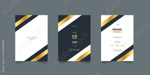 Premium invitation set in teal, slate, and muted gold featuring oval frames, radiant line bursts, and flowing stripe patterns for gala dinners, weddings, and elegant celebration stationery.