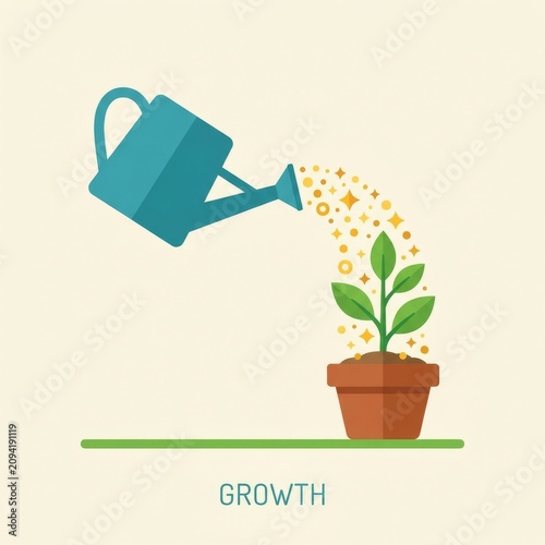Business growth concept with a watering can. Planting success and development. Financial growth for investment and entrepreneurship.