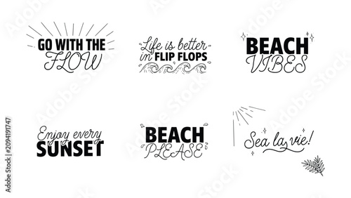 Quadro su tela Collection of inspirational summer beach themed handwritten typography quotes is
