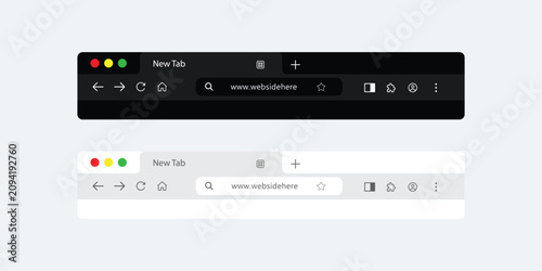 Modern Dark and Light Browser Toolbar Mockup Set Isolated on White Background