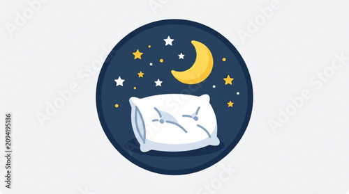 Картината върху платно Whimsical nighttime scene featuring a cozy pillow under a crescent moon and spar