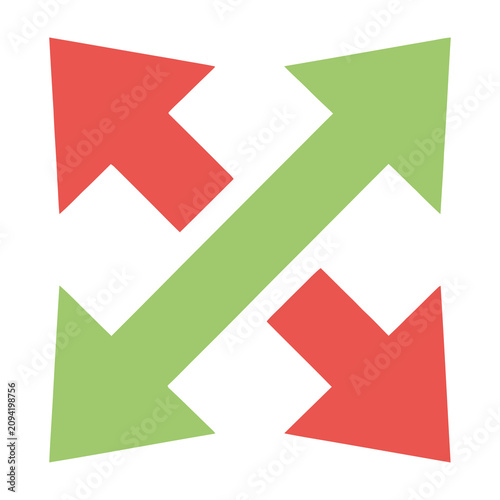 Bild auf Leinwand arrows crossing each other in green and red on white background symbolizing oppo