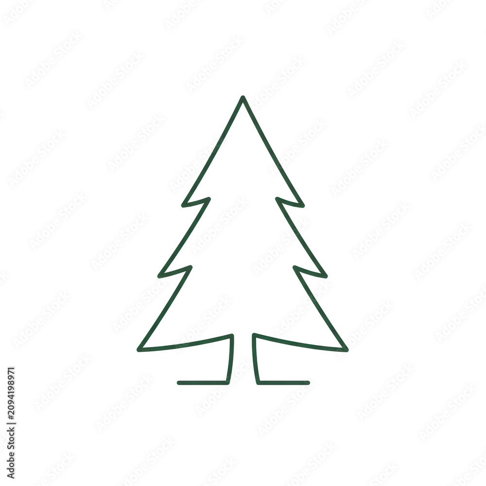 Obraz premium a highly minimalist stylized christmas tree icon rendered in a continuous muted forest green line art, isolated on a transparent background, digital scandinavian graphic design aesthetic. concept for
