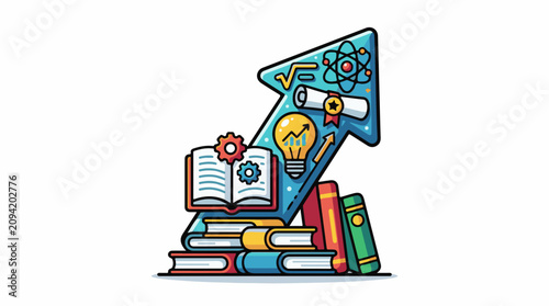 Education growth arrow with books bulb gears atom and diploma